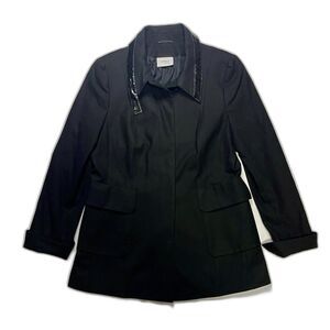 Akris Punto Black Wool Stretch Blazer Jacket US 10 Patent Trim Switzerland